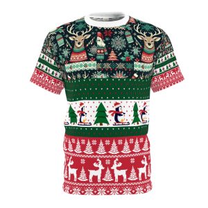 Festive Unisex "Ugly Christmas Sweater" Christmas Tee - Reindeer & Snowman Design