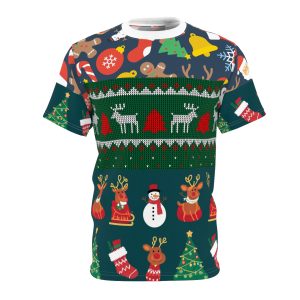 Festive Unisex "Ugly Christmas Sweater" Christmas Tee - Reindeer & Snowman Design