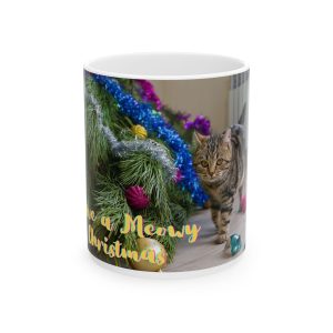 Meowy Christmas Cat Mug - Festive Holiday Ceramic Coffee Cup (11oz, 15oz)